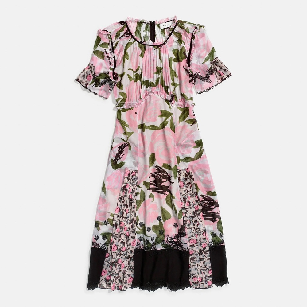 Flirty Coach 1941 Runway Mixed Print Dress Empire Waist Size 0 Patchwork